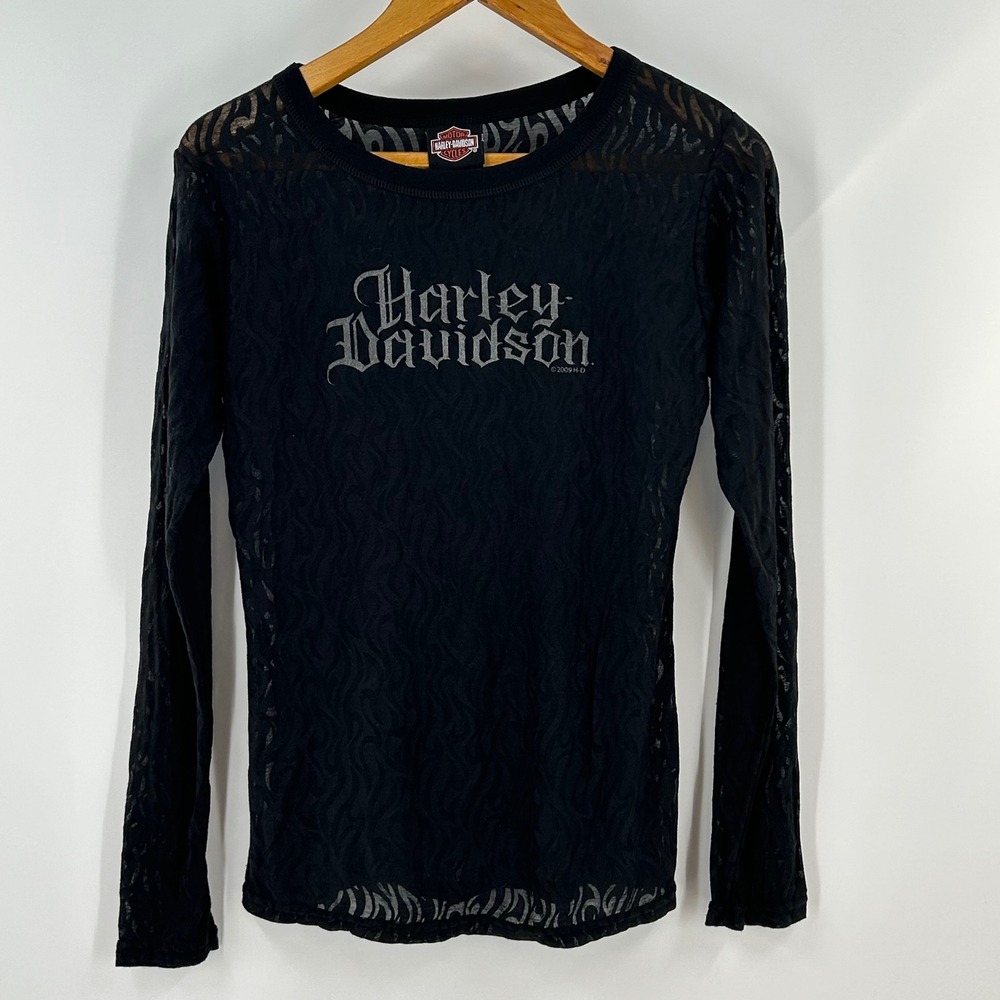 Harley-Davidson Womens Burnout‎ Flame Long Sleeve Shirt Black Parkway NC Large